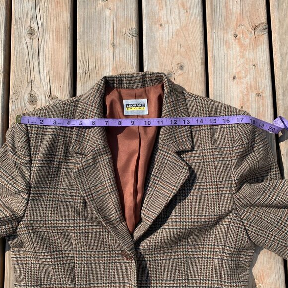 Vintage 70s Tweed Plaid Faux Suede Elbow Patch 3 Button Blazer Jacket - Picture 13 of 16